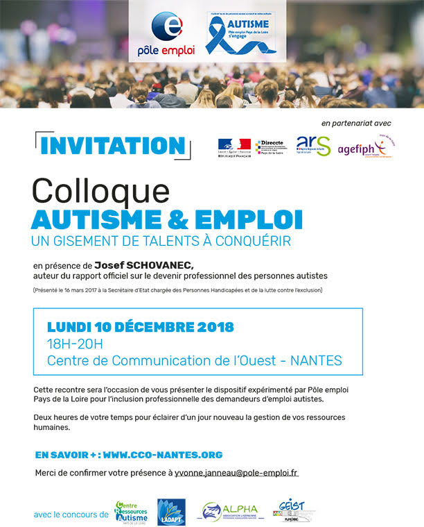 You are currently viewing Colloque Autisme et Emploi – Lundi 10 décembre au CCO à Nantes